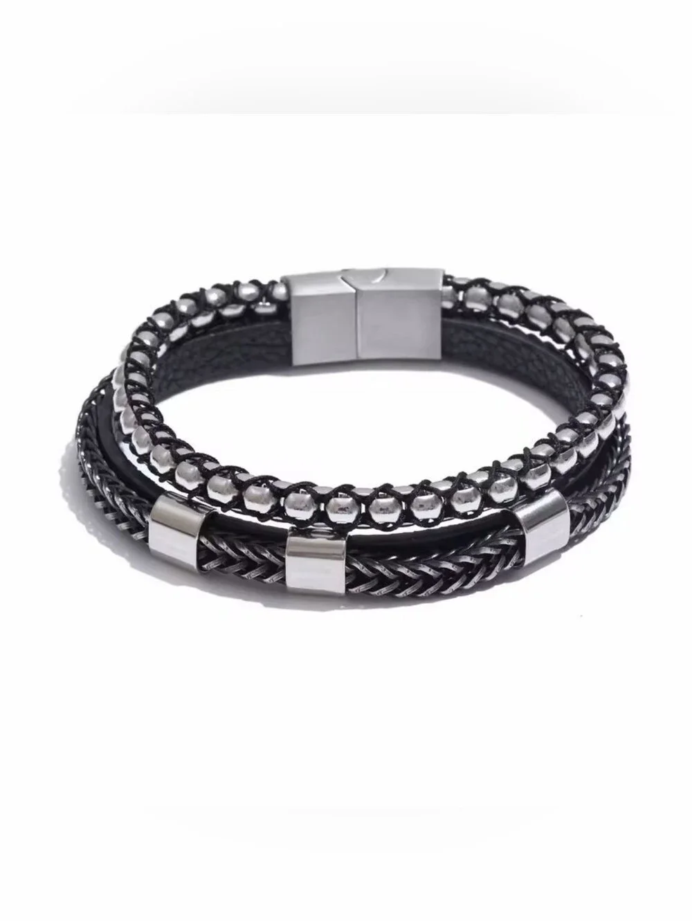 Black and Silver Layered Men's Bracelet